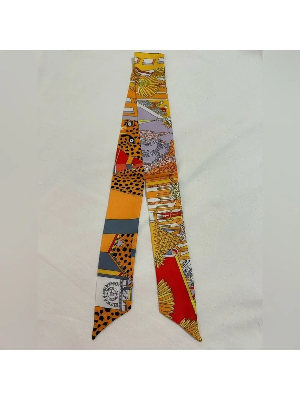 ORANGE LEOPARD CHEETAH PRINT SKINNY SCARF BAG HANDLE WRAP TIE PURSE HAIR RIBBON